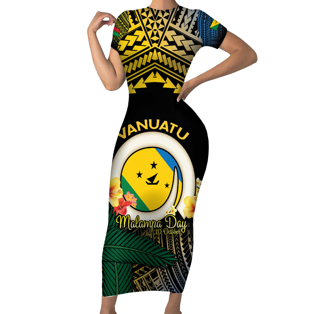 Personalised Malampa Day Family Matching Short Sleeve Bodycon Dress and Hawaiian Shirt Vanuatu Provinces Polynesian Pattern LT14 Mom's Dress Black - Polynesian Pride