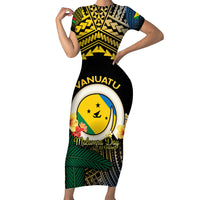 Personalised Malampa Day Family Matching Short Sleeve Bodycon Dress and Hawaiian Shirt Vanuatu Provinces Polynesian Pattern LT14 Mom's Dress Black - Polynesian Pride