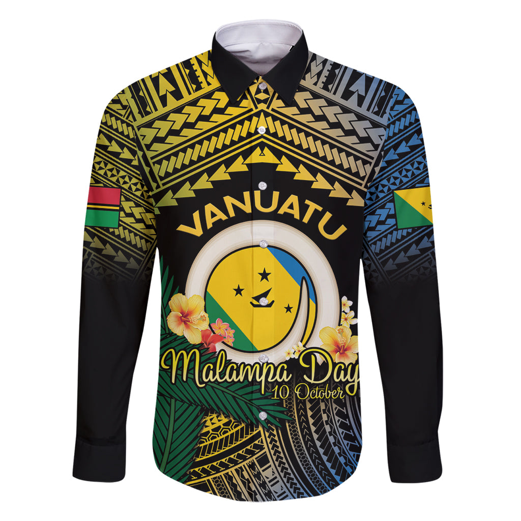 Personalised Malampa Day Family Matching Summer Maxi Dress and Hawaiian Shirt Vanuatu Provinces Polynesian Pattern LT14 Dad's Shirt - Long Sleeve Black - Polynesian Pride