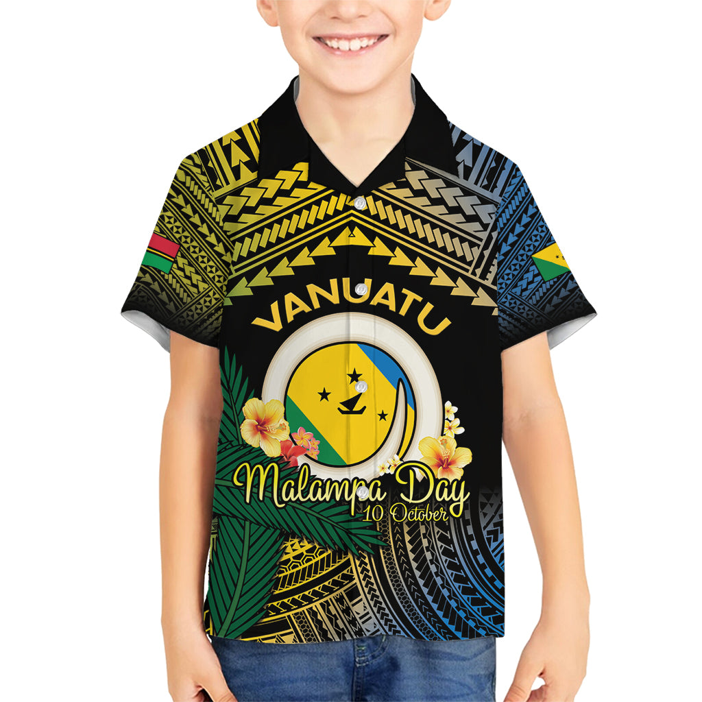 Personalised Malampa Day Family Matching Summer Maxi Dress and Hawaiian Shirt Vanuatu Provinces Polynesian Pattern LT14 Son's Shirt Black - Polynesian Pride