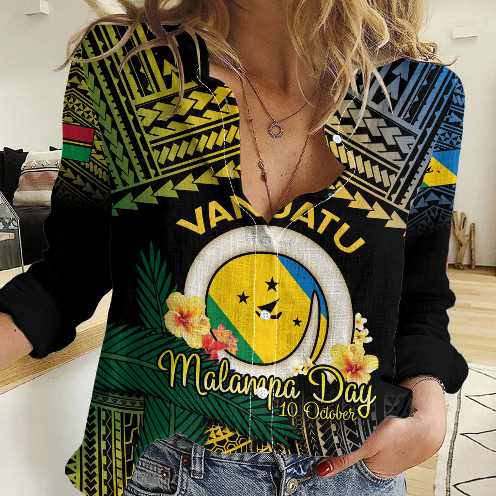 Personalised Malampa Day Women Casual Shirt Vanuatu Provinces Polynesian Pattern LT14 Female Black - Polynesian Pride