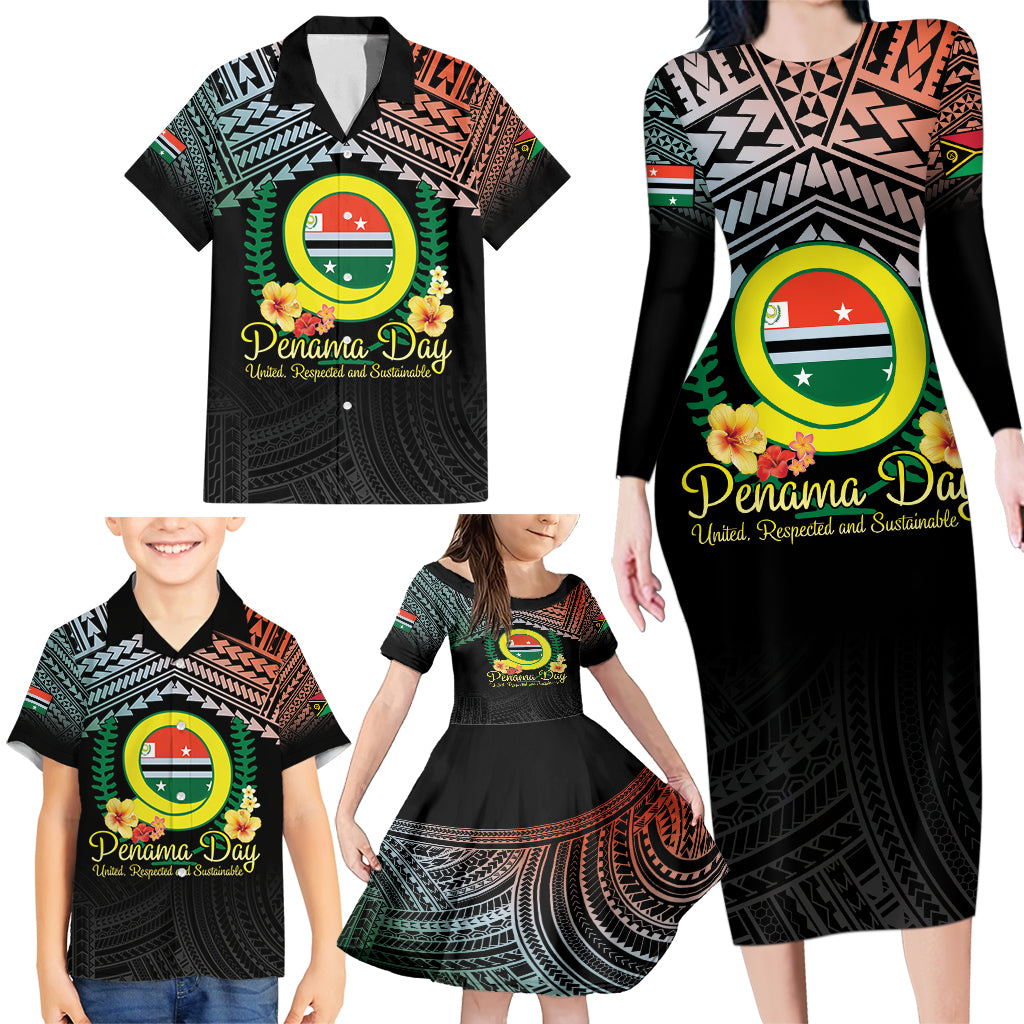 Personalised Penama Day Family Matching Long Sleeve Bodycon Dress and Hawaiian Shirt Vanuatu Provinces Polynesian Pattern LT14 - Polynesian Pride