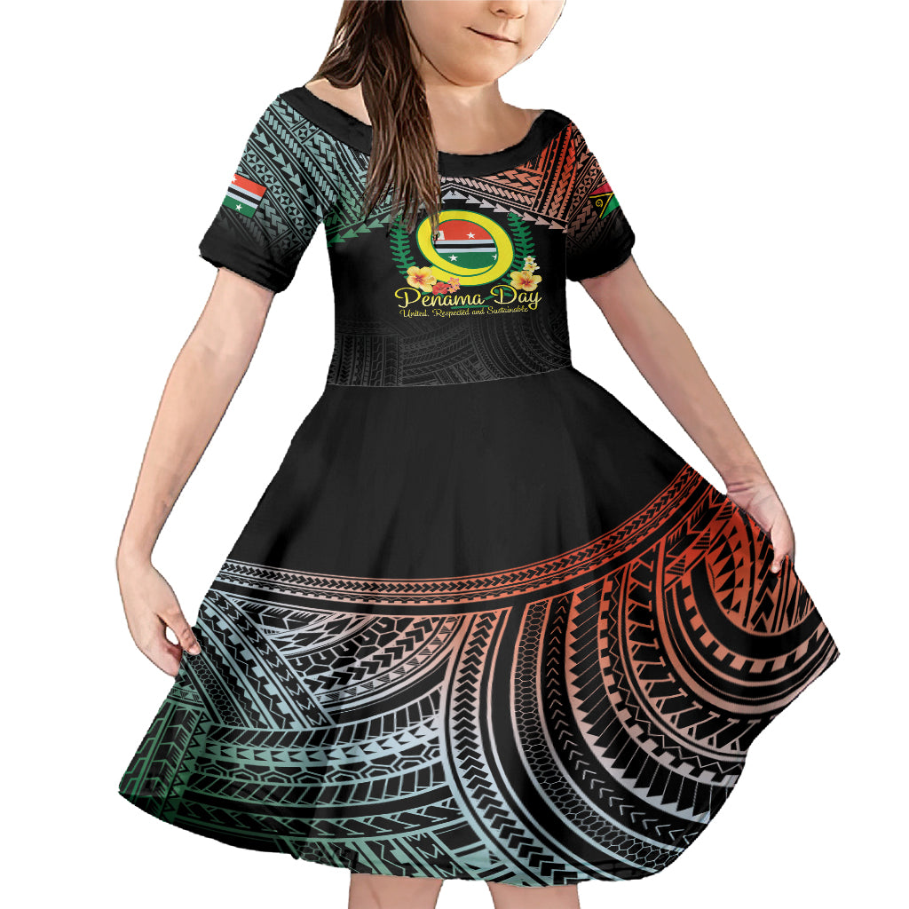 Personalised Penama Day Family Matching Mermaid Dress and Hawaiian Shirt Vanuatu Provinces Polynesian Pattern LT14 Daughter's Dress Black - Polynesian Pride