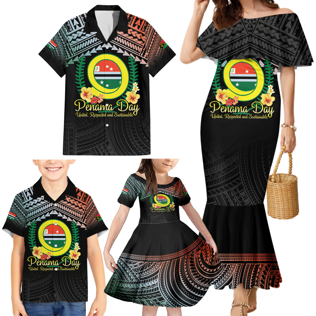 Personalised Penama Day Family Matching Mermaid Dress and Hawaiian Shirt Vanuatu Provinces Polynesian Pattern LT14 - Polynesian Pride