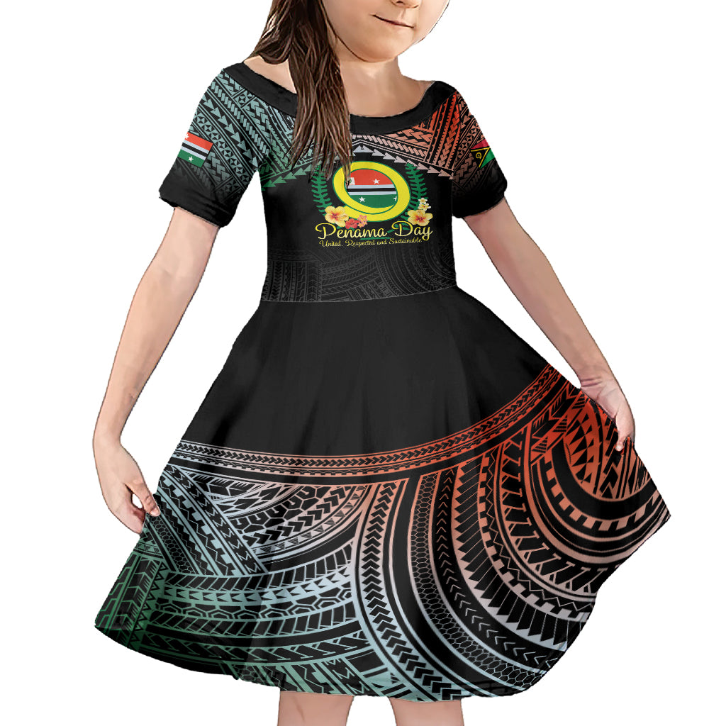 Personalised Penama Day Family Matching Short Sleeve Bodycon Dress and Hawaiian Shirt Vanuatu Provinces Polynesian Pattern LT14 Daughter's Dress Black - Polynesian Pride
