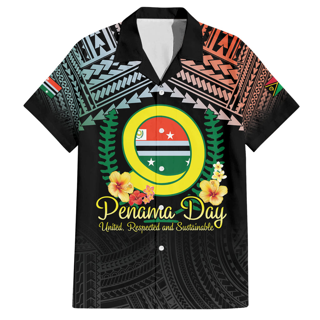 Personalised Penama Day Family Matching Short Sleeve Bodycon Dress and Hawaiian Shirt Vanuatu Provinces Polynesian Pattern LT14 Dad's Shirt - Short Sleeve Black - Polynesian Pride