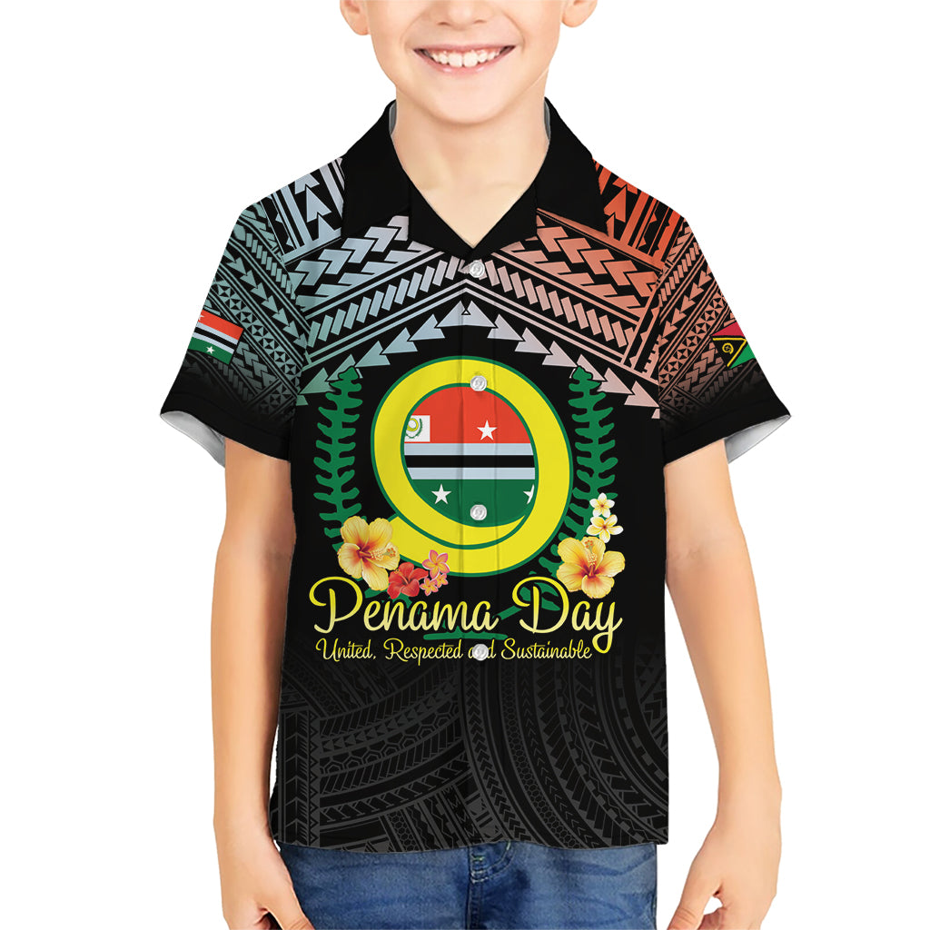 Personalised Penama Day Family Matching Short Sleeve Bodycon Dress and Hawaiian Shirt Vanuatu Provinces Polynesian Pattern LT14 Son's Shirt Black - Polynesian Pride