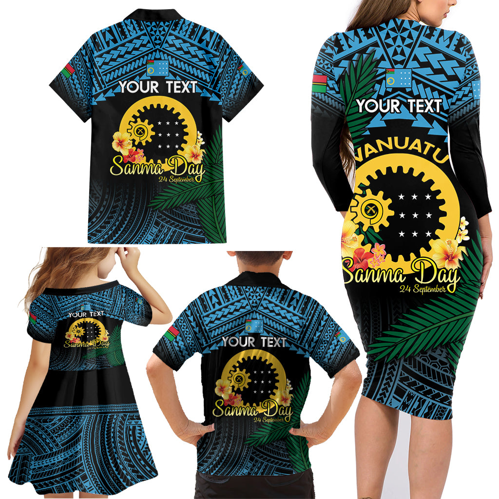 Personalised Sanma Day Family Matching Long Sleeve Bodycon Dress and Hawaiian Shirt Vanuatu Provinces Polynesian Pattern LT14 - Polynesian Pride