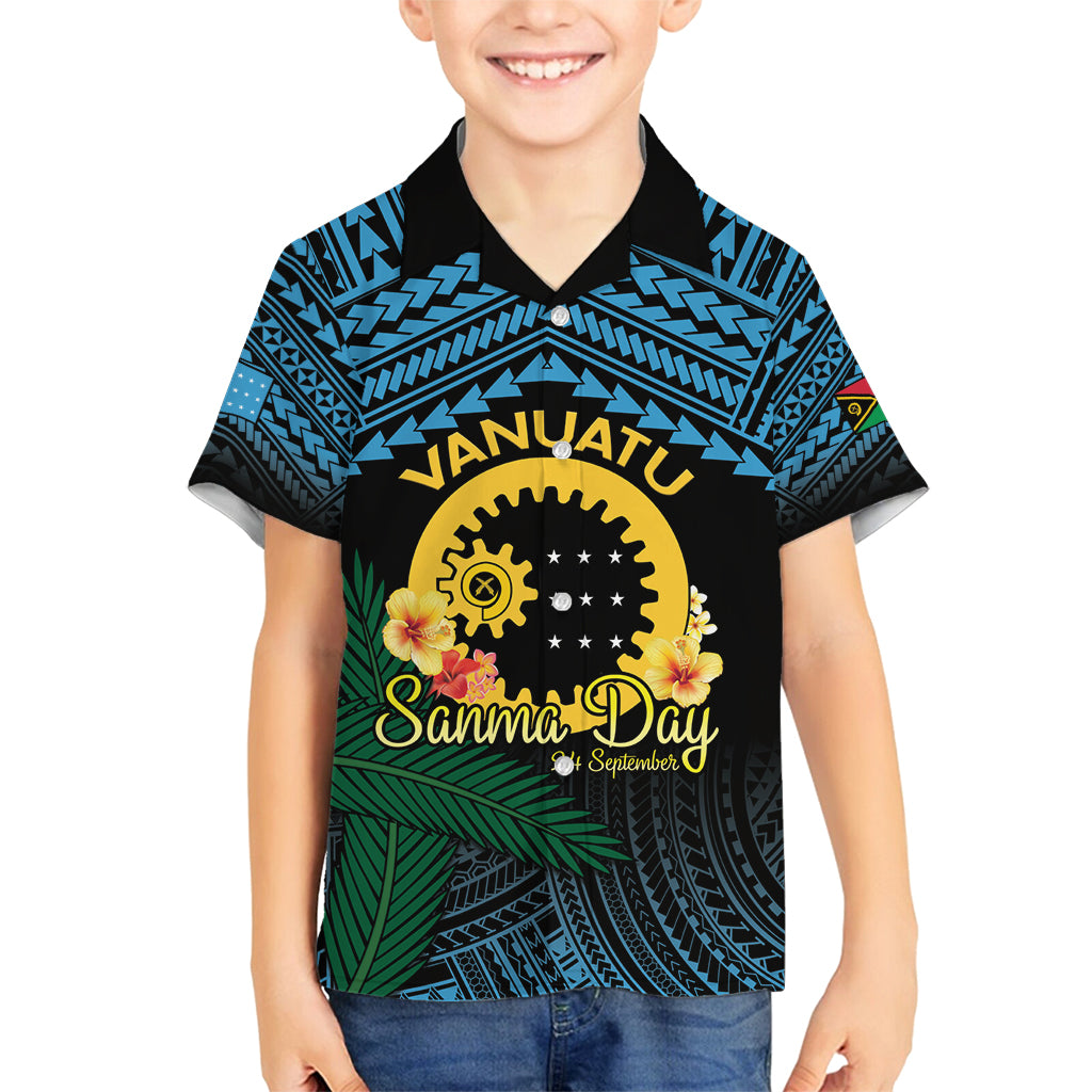 Personalised Sanma Day Family Matching Long Sleeve Bodycon Dress and Hawaiian Shirt Vanuatu Provinces Polynesian Pattern LT14 Son's Shirt Black - Polynesian Pride