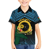 Personalised Sanma Day Family Matching Long Sleeve Bodycon Dress and Hawaiian Shirt Vanuatu Provinces Polynesian Pattern LT14 Son's Shirt Black - Polynesian Pride