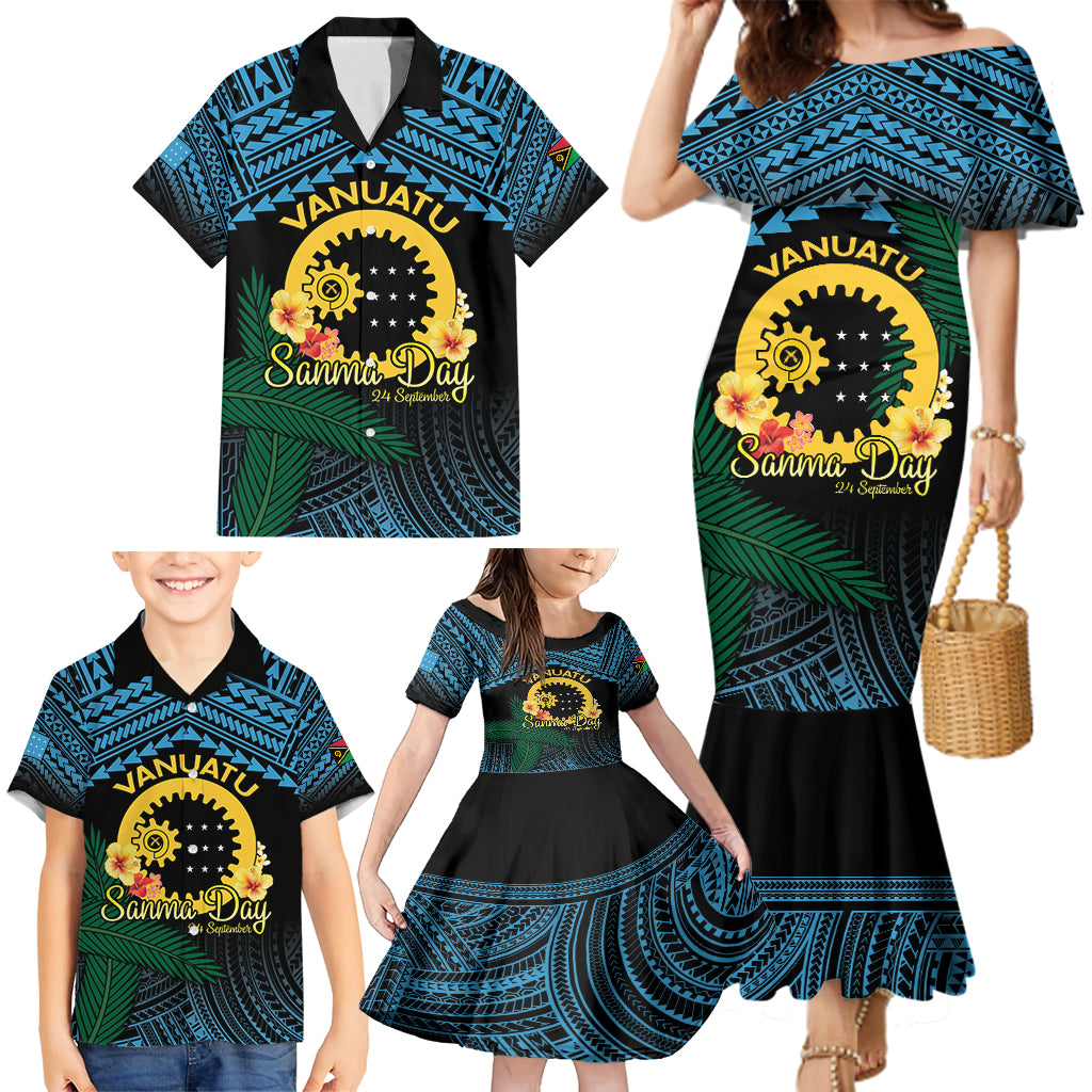 Personalised Sanma Day Family Matching Mermaid Dress and Hawaiian Shirt Vanuatu Provinces Polynesian Pattern LT14 - Polynesian Pride