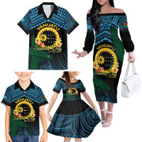 Personalised Sanma Day Family Matching Off The Shoulder Long Sleeve Dress and Hawaiian Shirt Vanuatu Provinces Polynesian Pattern LT14 - Polynesian Pride