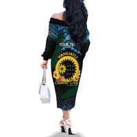 Personalised Sanma Day Family Matching Off The Shoulder Long Sleeve Dress and Hawaiian Shirt Vanuatu Provinces Polynesian Pattern LT14 - Polynesian Pride