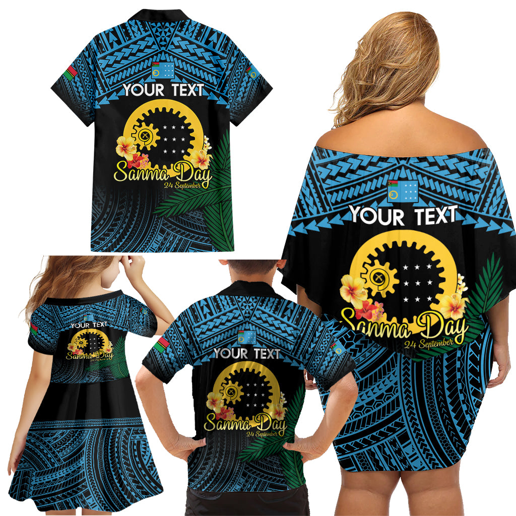 Personalised Sanma Day Family Matching Off Shoulder Short Dress and Hawaiian Shirt Vanuatu Provinces Polynesian Pattern LT14 - Polynesian Pride