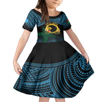 Personalised Sanma Day Family Matching Short Sleeve Bodycon Dress and Hawaiian Shirt Vanuatu Provinces Polynesian Pattern LT14 Daughter's Dress Black - Polynesian Pride