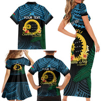 Personalised Sanma Day Family Matching Short Sleeve Bodycon Dress and Hawaiian Shirt Vanuatu Provinces Polynesian Pattern LT14 - Polynesian Pride