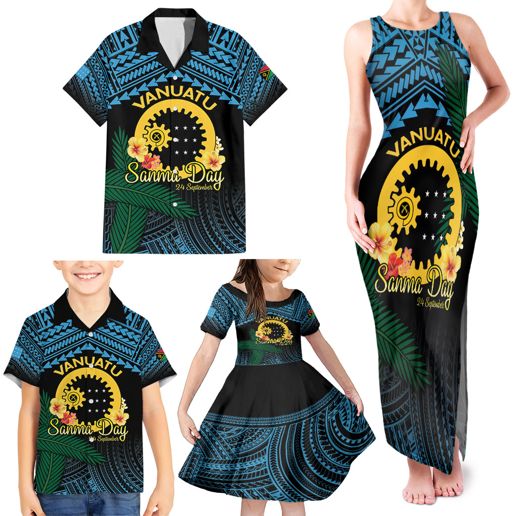 Personalised Sanma Day Family Matching Tank Maxi Dress and Hawaiian Shirt Vanuatu Provinces Polynesian Pattern LT14 - Polynesian Pride