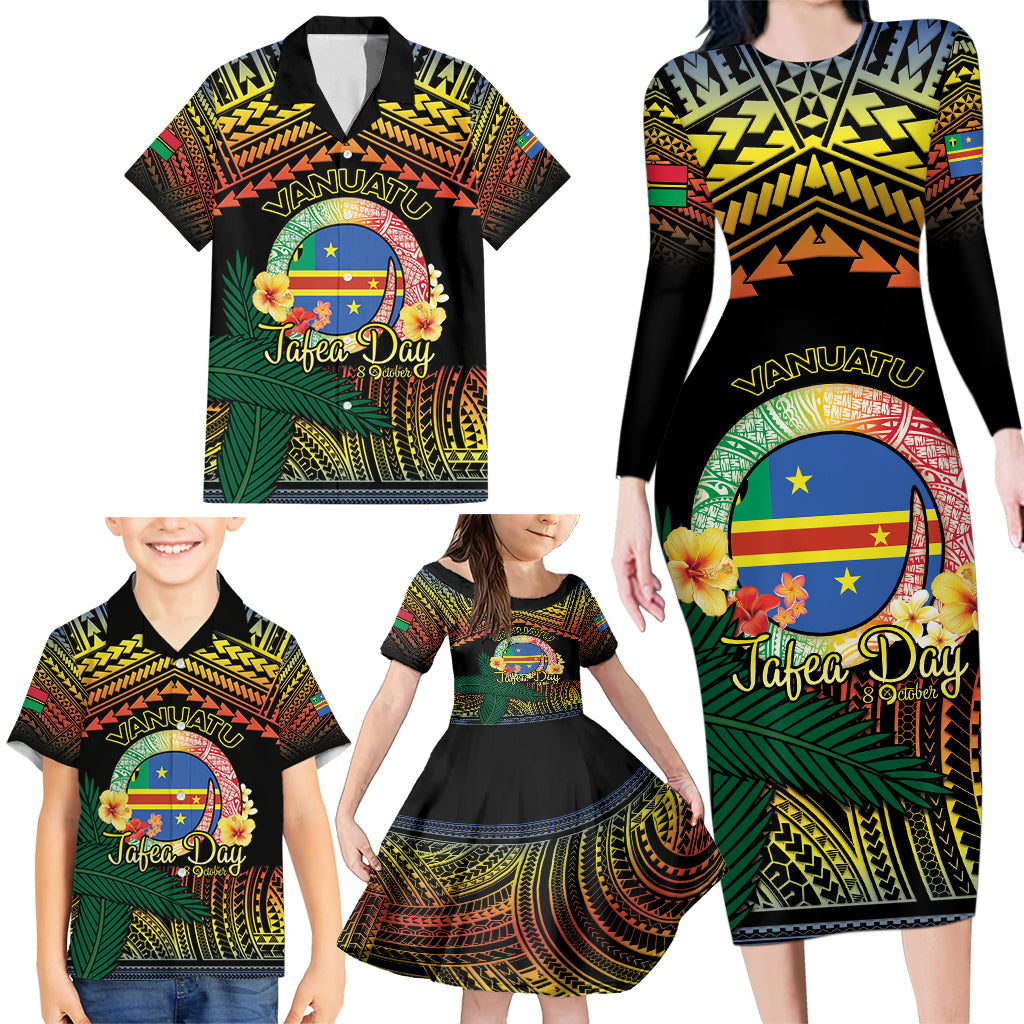 Personalised Tafea Day Family Matching Long Sleeve Bodycon Dress and Hawaiian Shirt Vanuatu Provinces Polynesian Pattern LT14 - Polynesian Pride