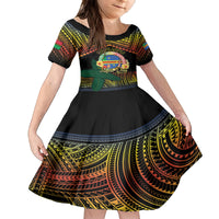 Personalised Tafea Day Family Matching Off The Shoulder Long Sleeve Dress and Hawaiian Shirt Vanuatu Provinces Polynesian Pattern LT14 Daughter's Dress Black - Polynesian Pride