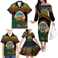 Personalised Tafea Day Family Matching Off The Shoulder Long Sleeve Dress and Hawaiian Shirt Vanuatu Provinces Polynesian Pattern LT14 - Polynesian Pride