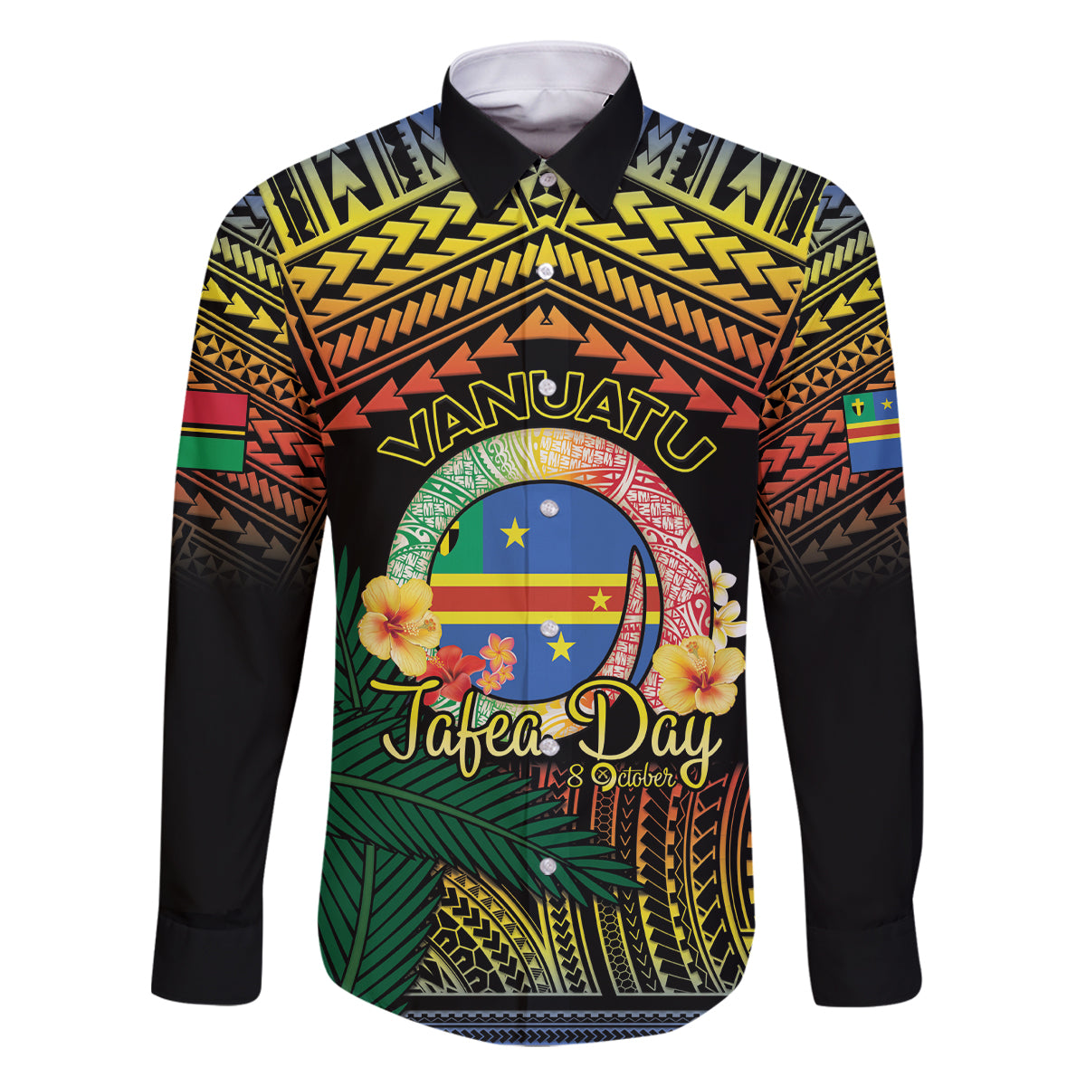 Personalised Tafea Day Family Matching Off The Shoulder Long Sleeve Dress and Hawaiian Shirt Vanuatu Provinces Polynesian Pattern LT14 Dad's Shirt - Long Sleeve Black - Polynesian Pride