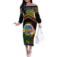 Personalised Tafea Day Family Matching Off The Shoulder Long Sleeve Dress and Hawaiian Shirt Vanuatu Provinces Polynesian Pattern LT14 Mom's Dress Black - Polynesian Pride