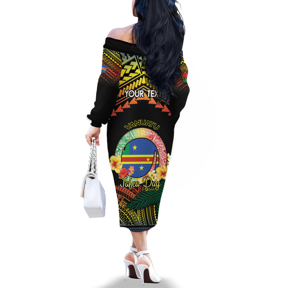 Personalised Tafea Day Family Matching Off The Shoulder Long Sleeve Dress and Hawaiian Shirt Vanuatu Provinces Polynesian Pattern LT14 - Polynesian Pride