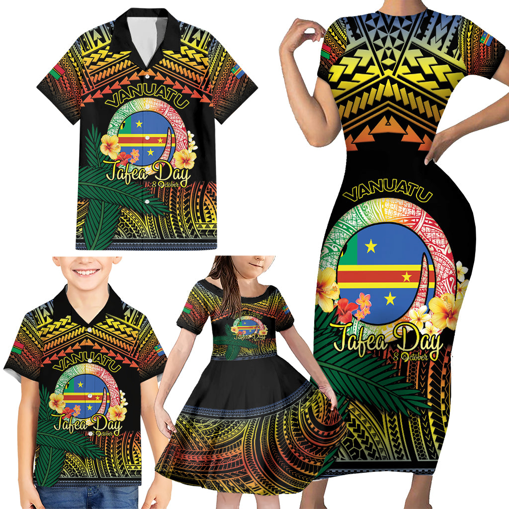 Personalised Tafea Day Family Matching Short Sleeve Bodycon Dress and Hawaiian Shirt Vanuatu Provinces Polynesian Pattern LT14 - Polynesian Pride