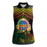 Personalised Tafea Day Women Sleeveless Polo Shirt Vanuatu Provinces Polynesian Pattern LT14 Female Black - Polynesian Pride