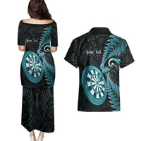 Personalised New Zealand Darts Couples Matching Puletasi and Hawaiian Shirt Happiness Is A Tight Threesome Maori Paua Shell LT14 - Polynesian Pride