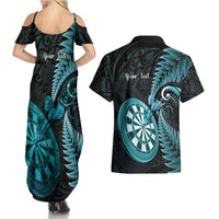 Personalised New Zealand Darts Couples Matching Summer Maxi Dress and Hawaiian Shirt Happiness Is A Tight Threesome Maori Paua Shell LT14 - Polynesian Pride