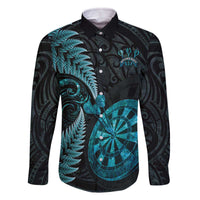 Personalised New Zealand Darts Family Matching Off The Shoulder Long Sleeve Dress and Hawaiian Shirt Happiness Is A Tight Threesome Maori Paua Shell LT14 Dad's Shirt - Long Sleeve Turquoise - Polynesian Pride