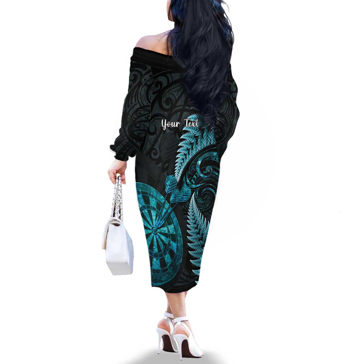 Personalised New Zealand Darts Family Matching Off The Shoulder Long Sleeve Dress and Hawaiian Shirt Happiness Is A Tight Threesome Maori Paua Shell LT14 - Polynesian Pride