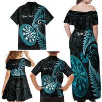 Personalised New Zealand Darts Family Matching Off Shoulder Maxi Dress and Hawaiian Shirt Happiness Is A Tight Threesome Maori Paua Shell LT14 - Polynesian Pride