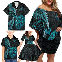 Personalised New Zealand Darts Family Matching Off Shoulder Short Dress and Hawaiian Shirt Happiness Is A Tight Threesome Maori Paua Shell LT14 - Polynesian Pride