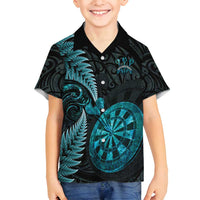 Personalised New Zealand Darts Family Matching Puletasi and Hawaiian Shirt Happiness Is A Tight Threesome Maori Paua Shell LT14 Son's Shirt Turquoise - Polynesian Pride
