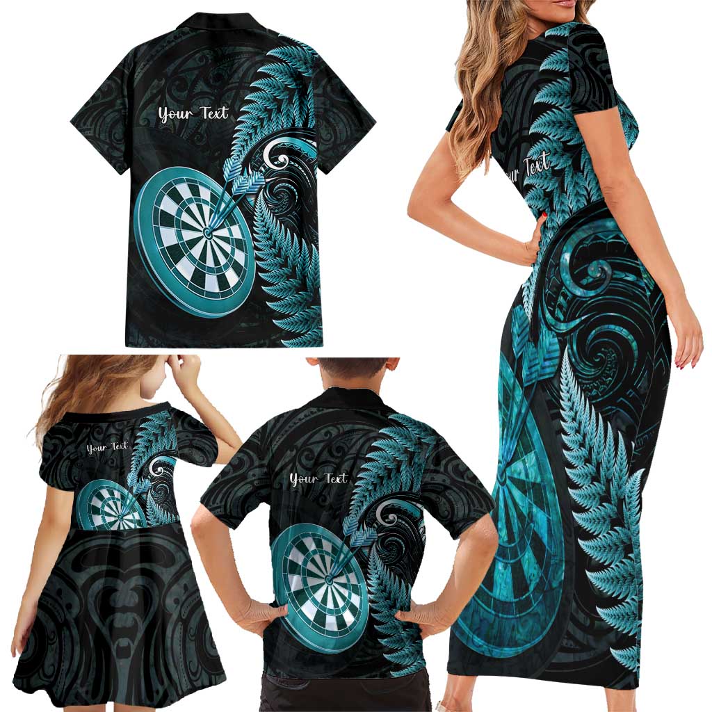 Personalised New Zealand Darts Family Matching Short Sleeve Bodycon Dress and Hawaiian Shirt Happiness Is A Tight Threesome Maori Paua Shell LT14 - Polynesian Pride