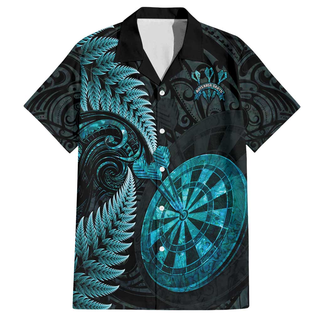 Personalised New Zealand Darts Family Matching Summer Maxi Dress and Hawaiian Shirt Happiness Is A Tight Threesome Maori Paua Shell LT14 Dad's Shirt - Short Sleeve Turquoise - Polynesian Pride