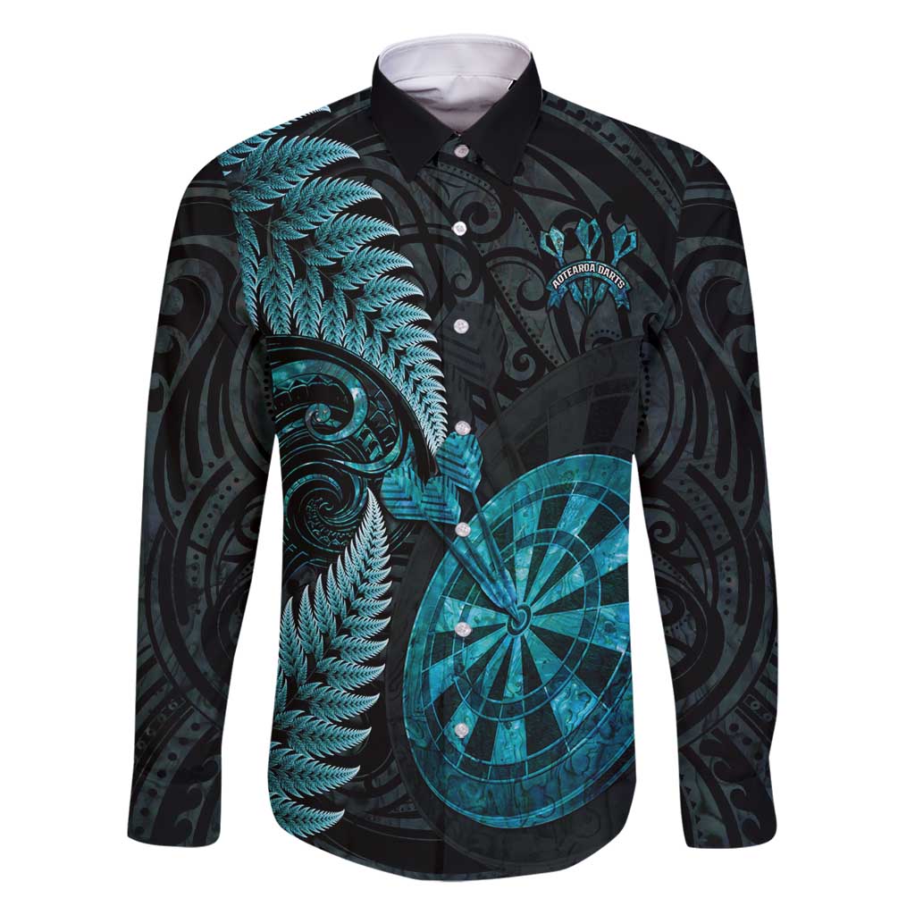 Personalised New Zealand Darts Family Matching Tank Maxi Dress and Hawaiian Shirt Happiness Is A Tight Threesome Maori Paua Shell LT14 Dad's Shirt - Long Sleeve Turquoise - Polynesian Pride