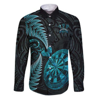 Personalised New Zealand Darts Family Matching Tank Maxi Dress and Hawaiian Shirt Happiness Is A Tight Threesome Maori Paua Shell LT14 Dad's Shirt - Long Sleeve Turquoise - Polynesian Pride