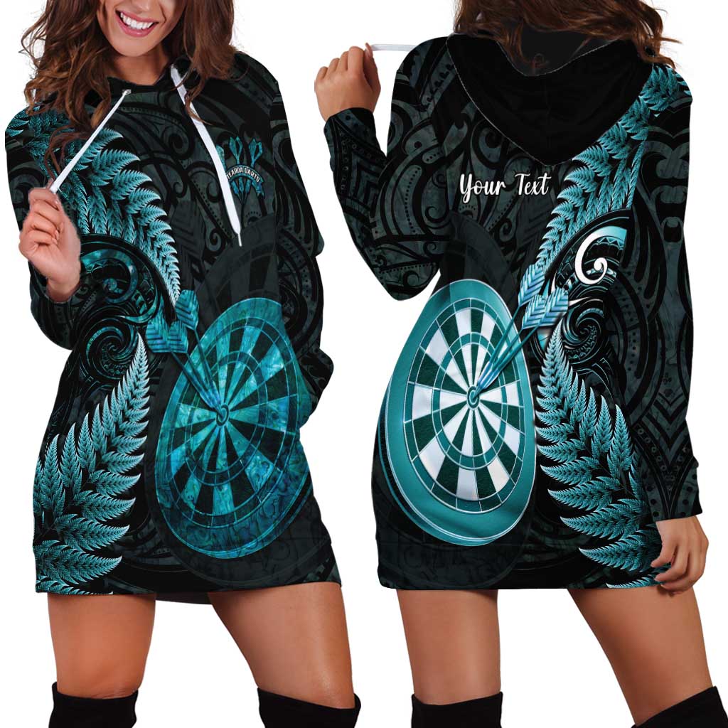 Personalised New Zealand Darts Hoodie Dress Happiness Is A Tight Threesome Maori Paua Shell LT14 - Polynesian Pride