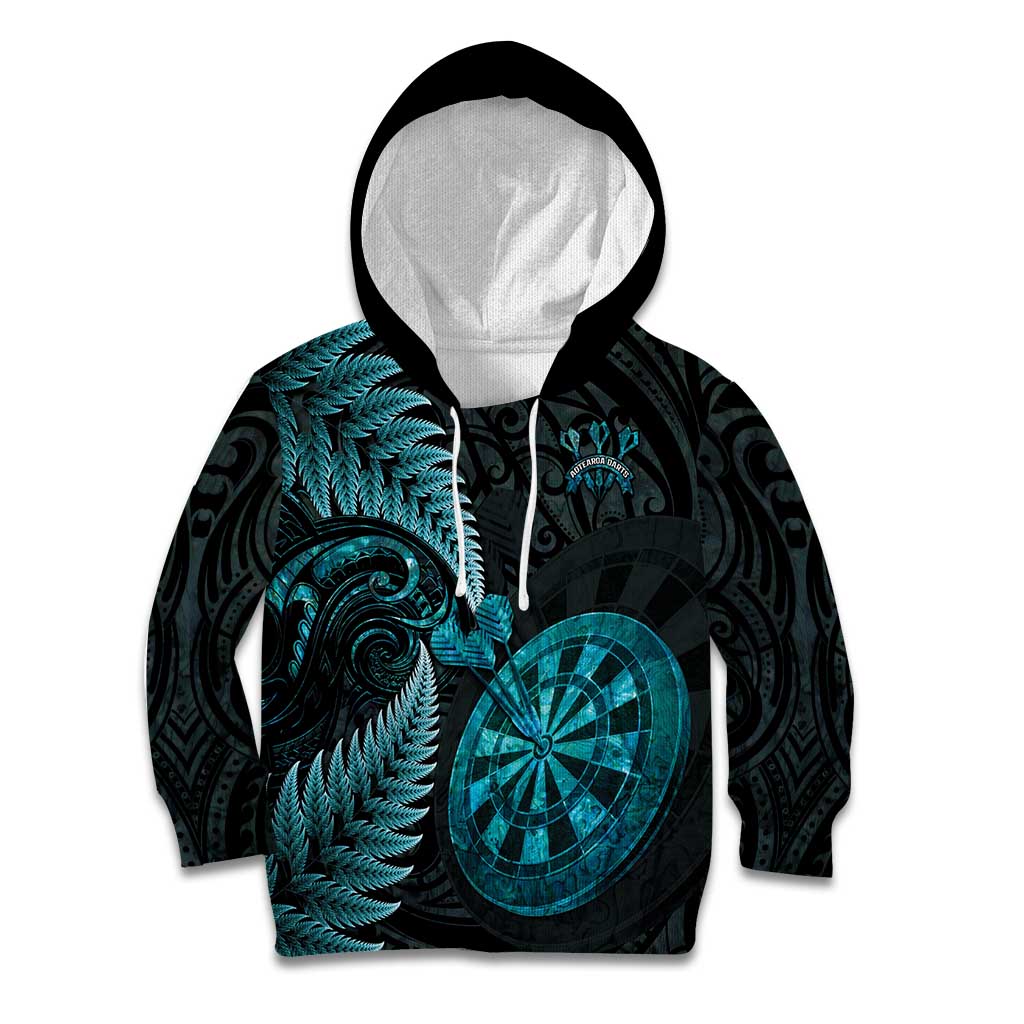 Personalised New Zealand Darts Kid Hoodie Happiness Is A Tight Threesome Maori Paua Shell LT14 Hoodie Turquoise - Polynesian Pride