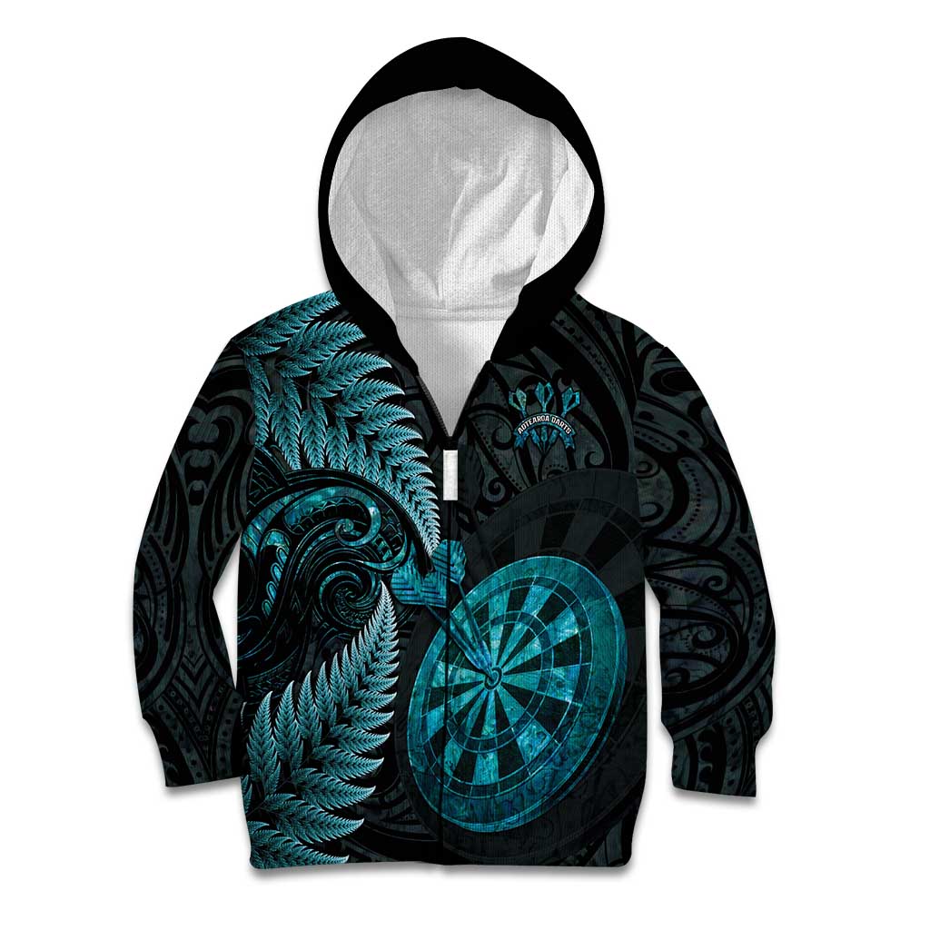 Personalised New Zealand Darts Kid Hoodie Happiness Is A Tight Threesome Maori Paua Shell LT14 Zip Hoodie Turquoise - Polynesian Pride