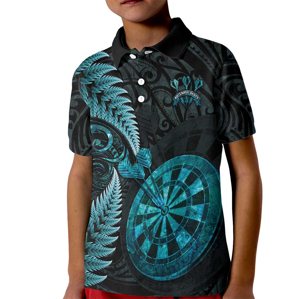 Personalised New Zealand Darts Kid Polo Shirt Happiness Is A Tight Threesome Maori Paua Shell LT14 Kid Turquoise - Polynesian Pride