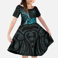 Personalised New Zealand Darts Kid Short Sleeve Dress Happiness Is A Tight Threesome Maori Paua Shell LT14 KID Turquoise - Polynesian Pride
