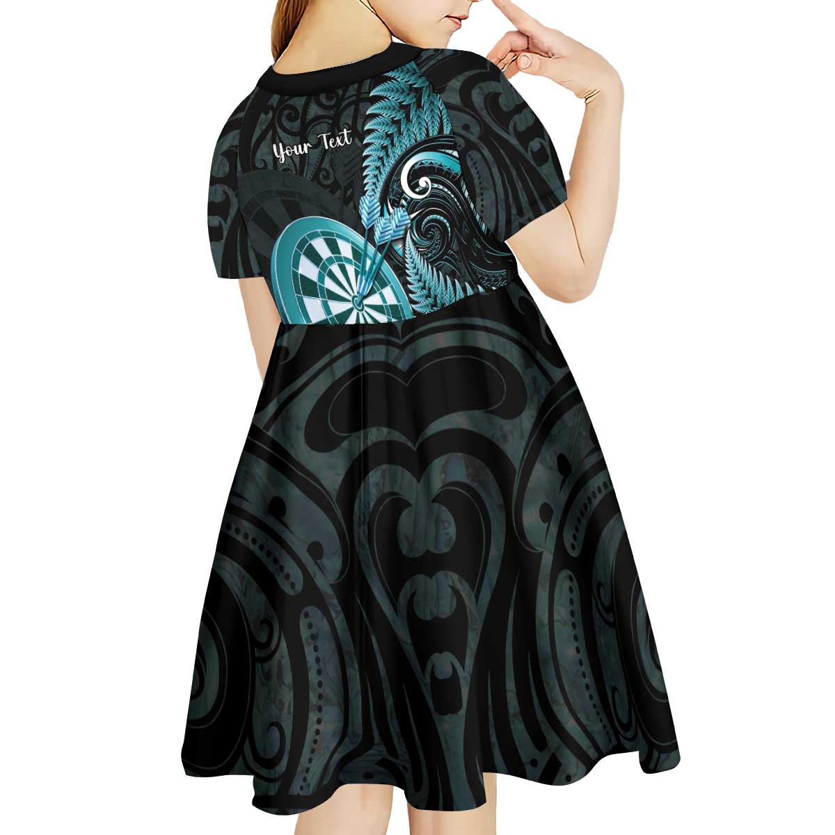 Personalised New Zealand Darts Kid Short Sleeve Dress Happiness Is A Tight Threesome Maori Paua Shell LT14 - Polynesian Pride