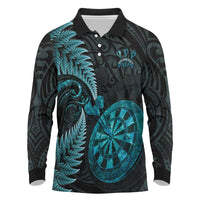 Personalised New Zealand Darts Long Sleeve Polo Shirt Happiness Is A Tight Threesome Maori Paua Shell LT14 Turquoise - Polynesian Pride