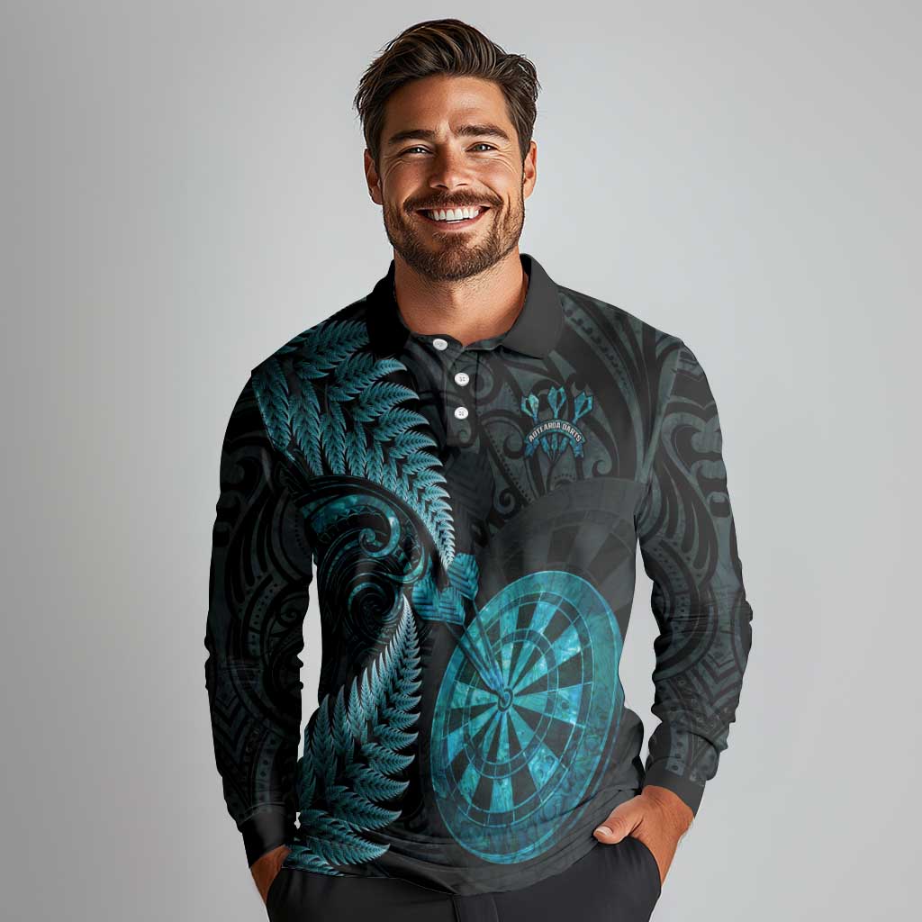Personalised New Zealand Darts Long Sleeve Polo Shirt Happiness Is A Tight Threesome Maori Paua Shell LT14 - Polynesian Pride