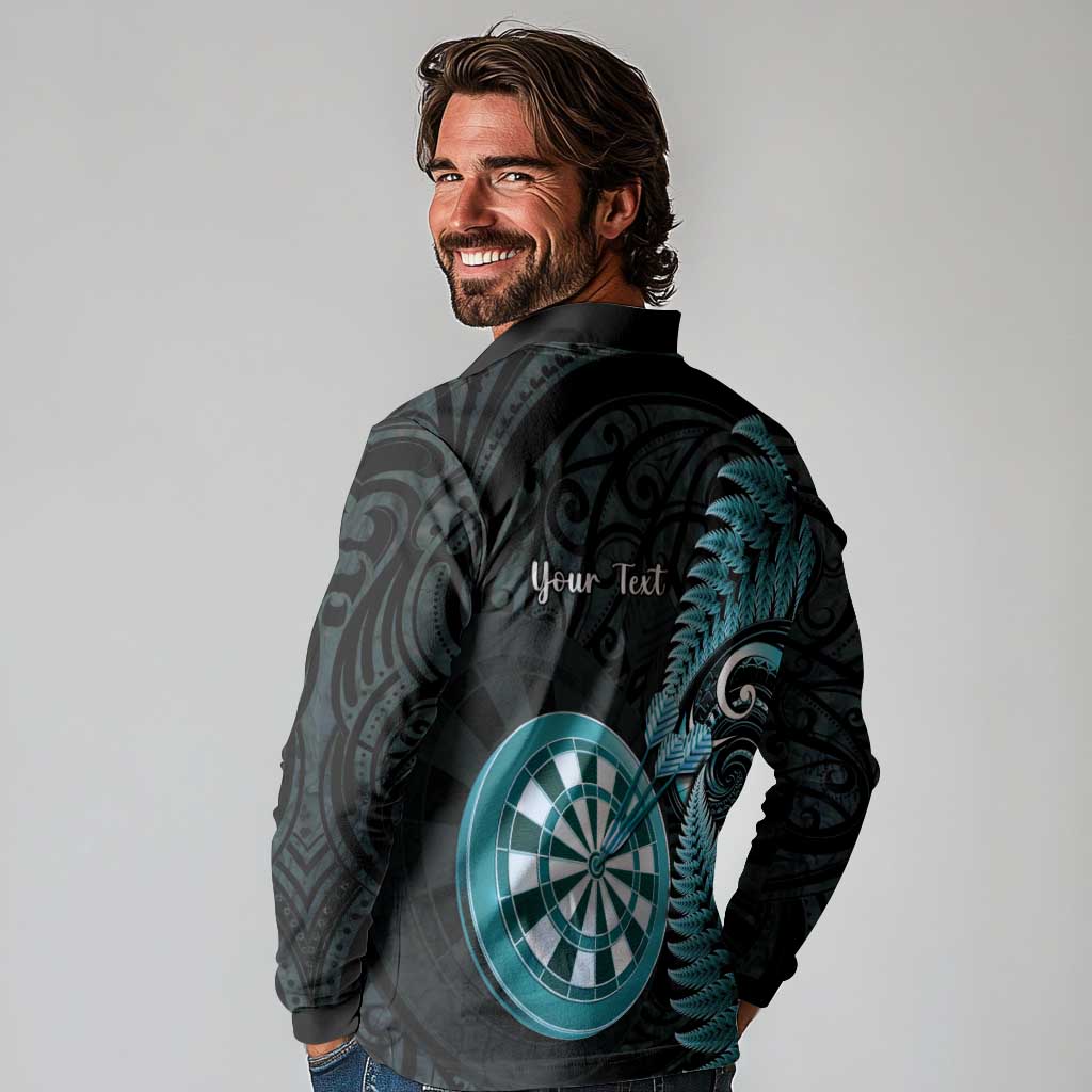 Personalised New Zealand Darts Long Sleeve Polo Shirt Happiness Is A Tight Threesome Maori Paua Shell LT14 - Polynesian Pride