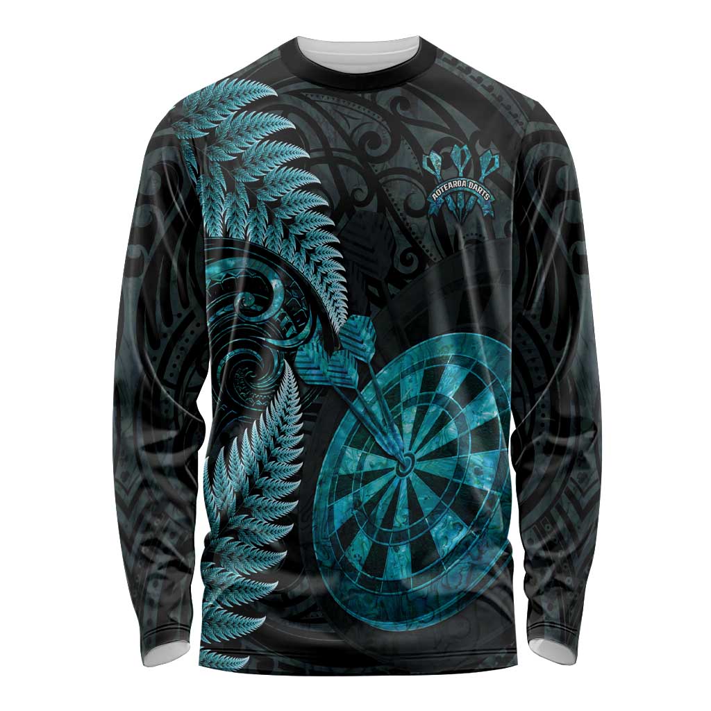 Personalised New Zealand Darts Long Sleeve Shirt Happiness Is A Tight Threesome Maori Paua Shell LT14 Unisex Turquoise - Polynesian Pride